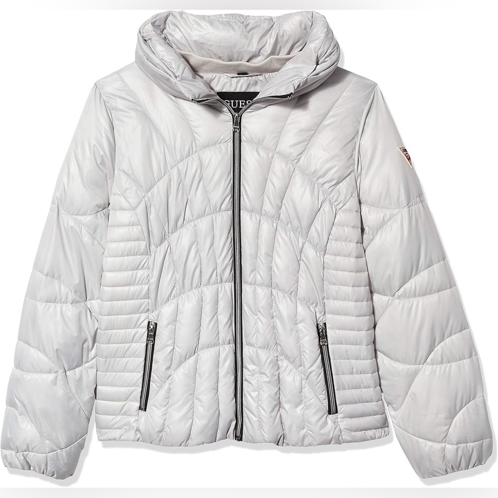 NWOT Guess Quilted Puffer Jacket Cire Packable Ski Snow Winter Coat Cream White